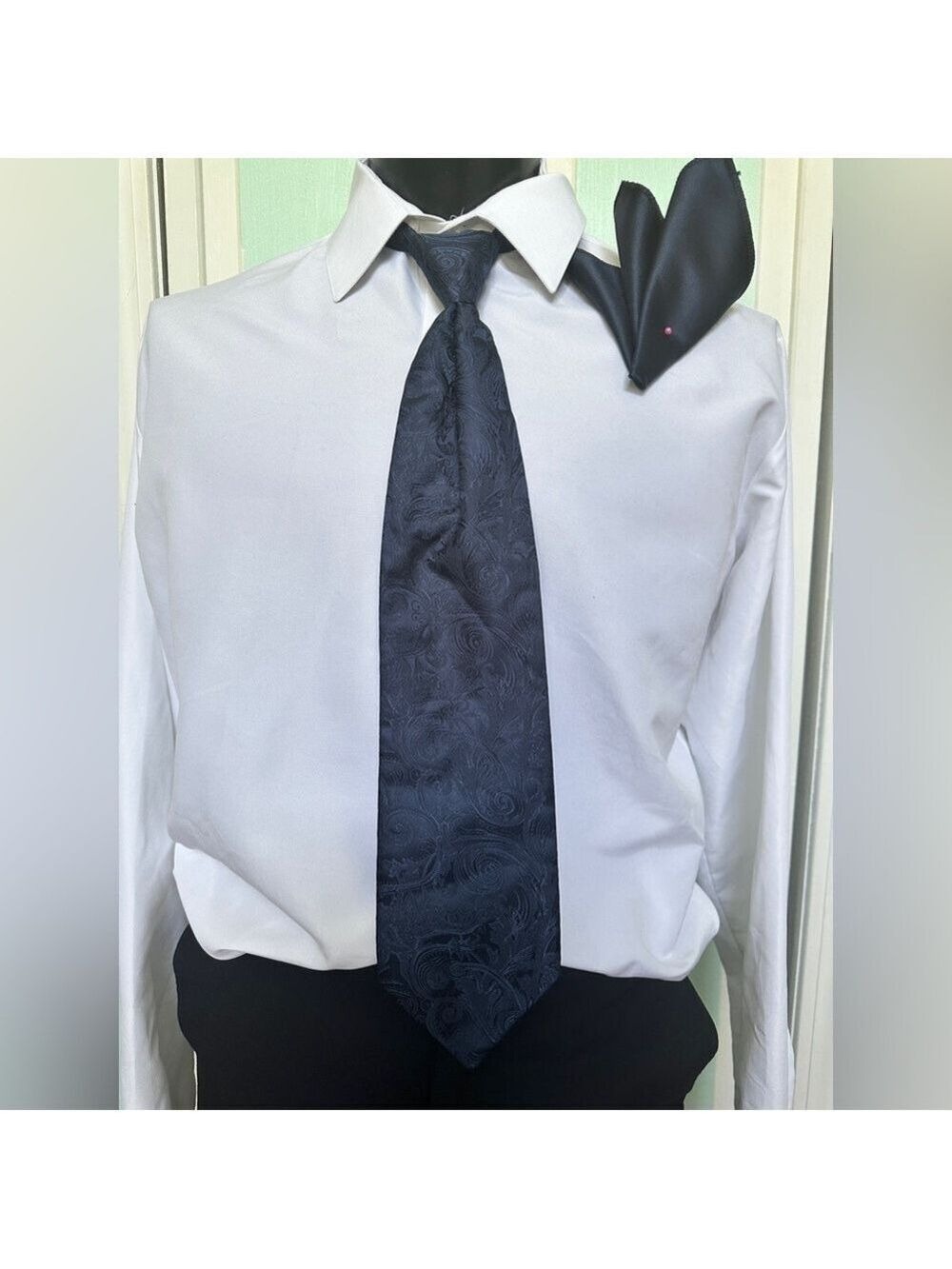 Midnight Navy Dark Blue Tie Wedding Prom Pre Tied tapestry paisley pocket square